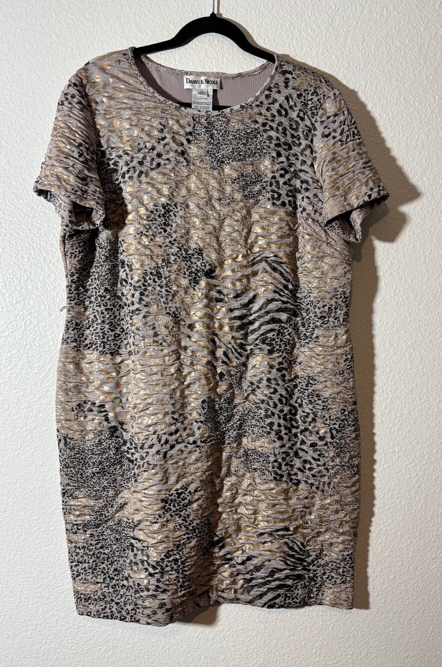 Vintage Danny & Nicole Size XL Mixed Animal Print Textured Shift Dress